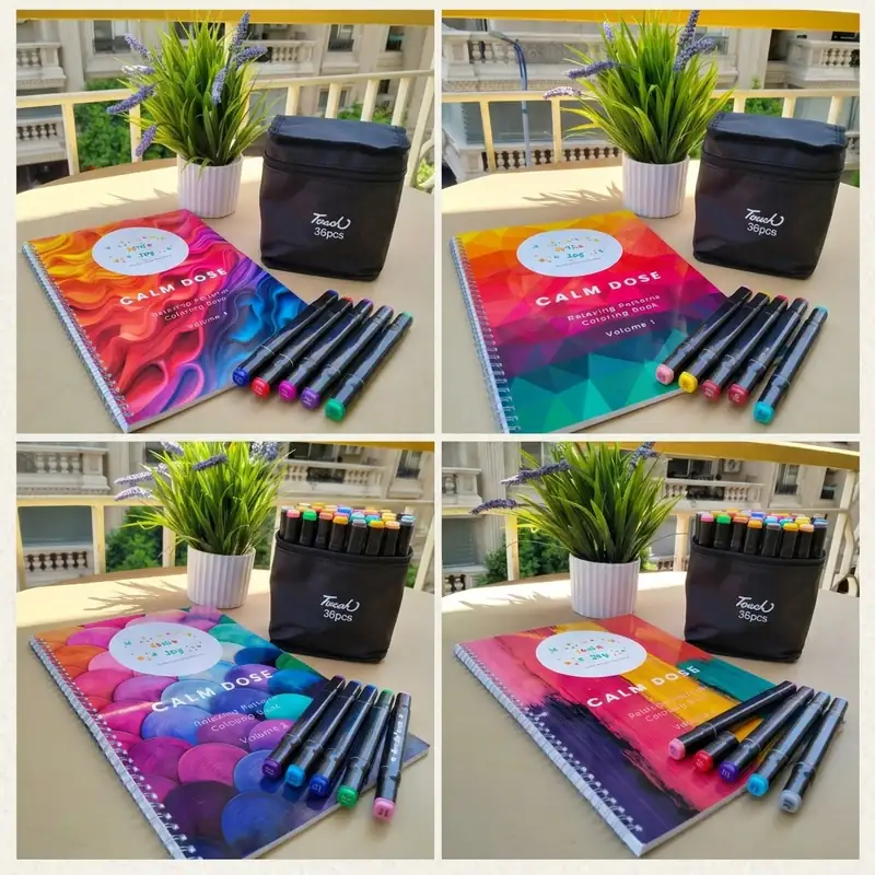 Product image of The Gathering Bundle (3 Relaxing Coloring Books + 36 Markers + White Gel Pen)